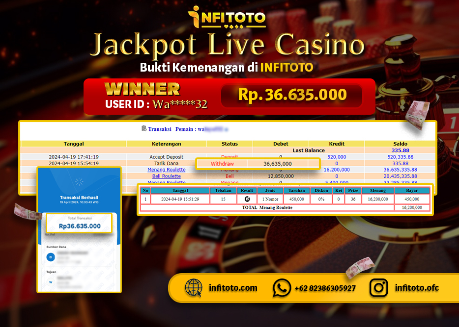 INFITOTO JACKPOT LIVE GAME ROULETTE Rp. 36.635.000,- LUNAS